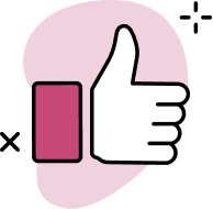 An image of a pink and white thumbs up icon