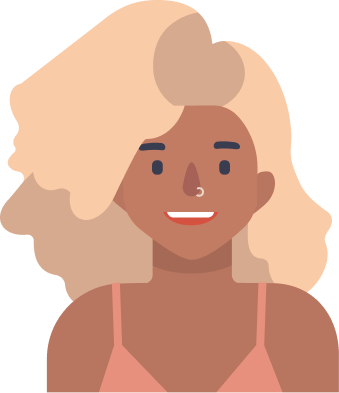 A vector graphic illustration of woman with curly blonde hair and a nose ring wearing a bright pink tank top. 