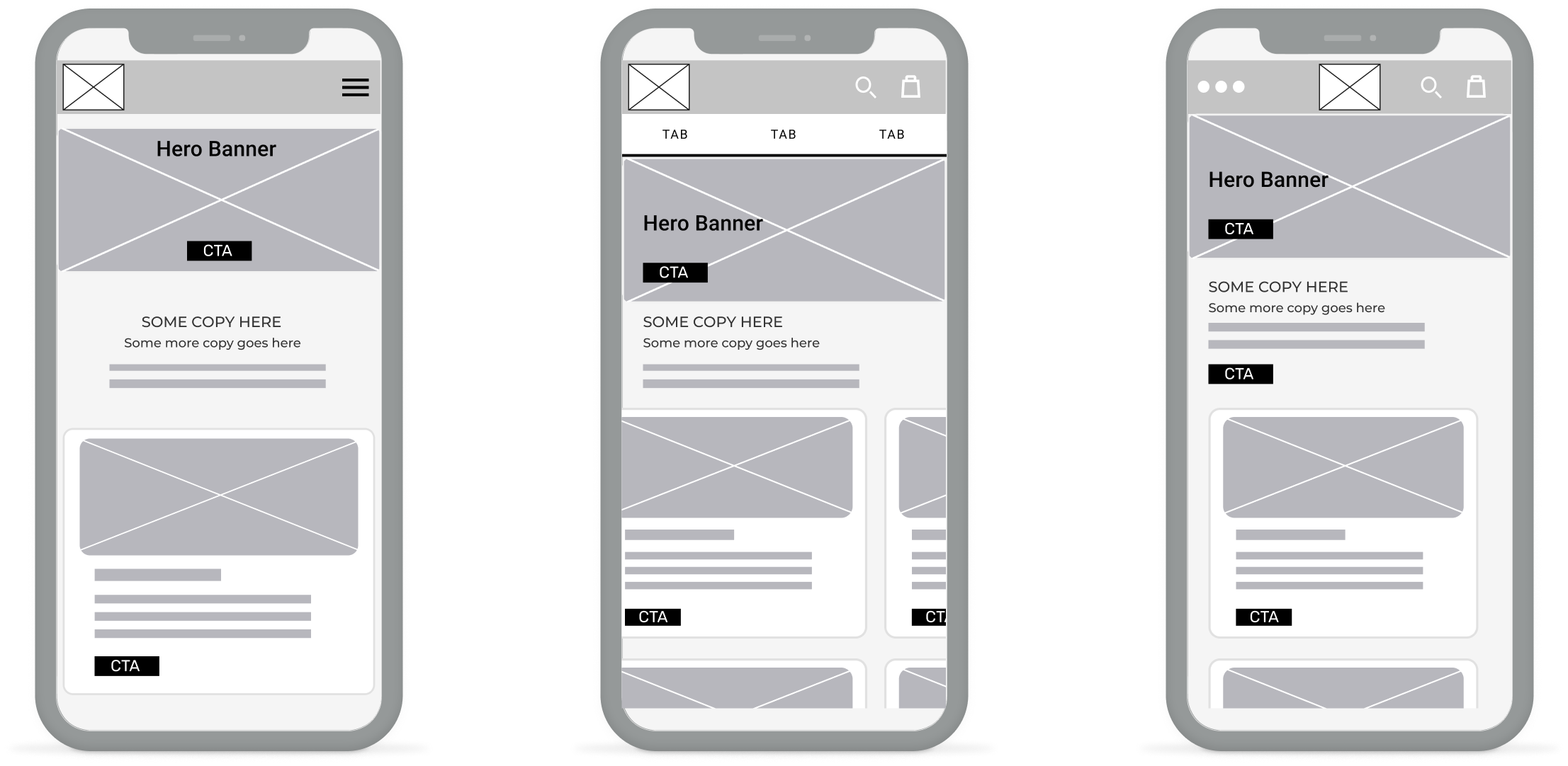  A basic wireframe image depicting the preliminary design of Dinair's mobile homepage. This low-fidelity representation outlines the foundational structure, layout, and key elements, providing a starting point for the user experience redesign process.